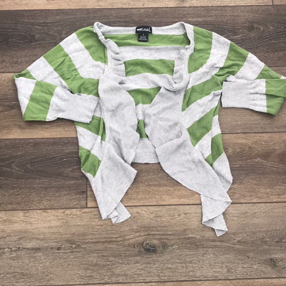 Green Striped Ruffle Cardigan